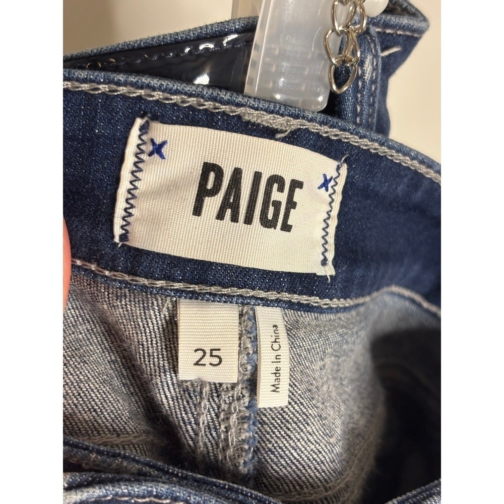 Paige Jax Knee Shorts Dark Wash Raw Hem Denim Bermuda Shorts | Size 25 - Picture 4 of 6
